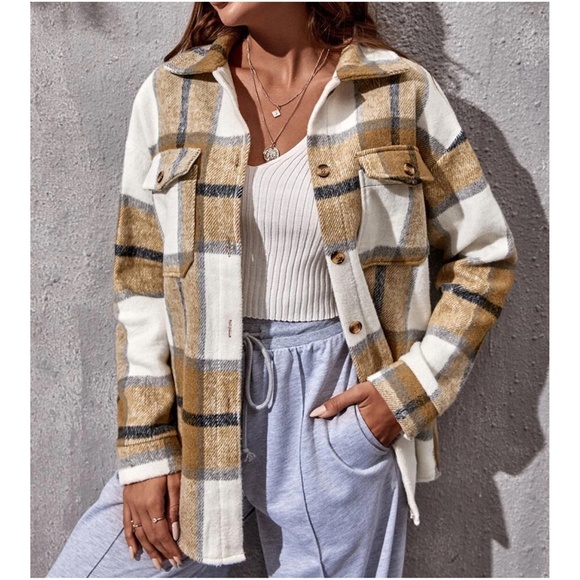 Cozy Plaid Pocket Button Down Oversized Jacket Shacket - Picture 4 of 9
